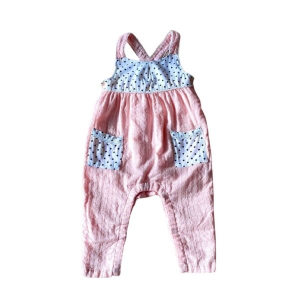 Isaac Mizrahi Girls Spring Romper Pale Peach Cotton Criss Cross Back Size 12 M - Picture 1 of 13